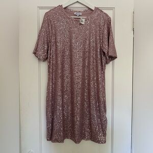 Petal Dew Rose Champagne Sequin Sparkle T shirt dress Medium